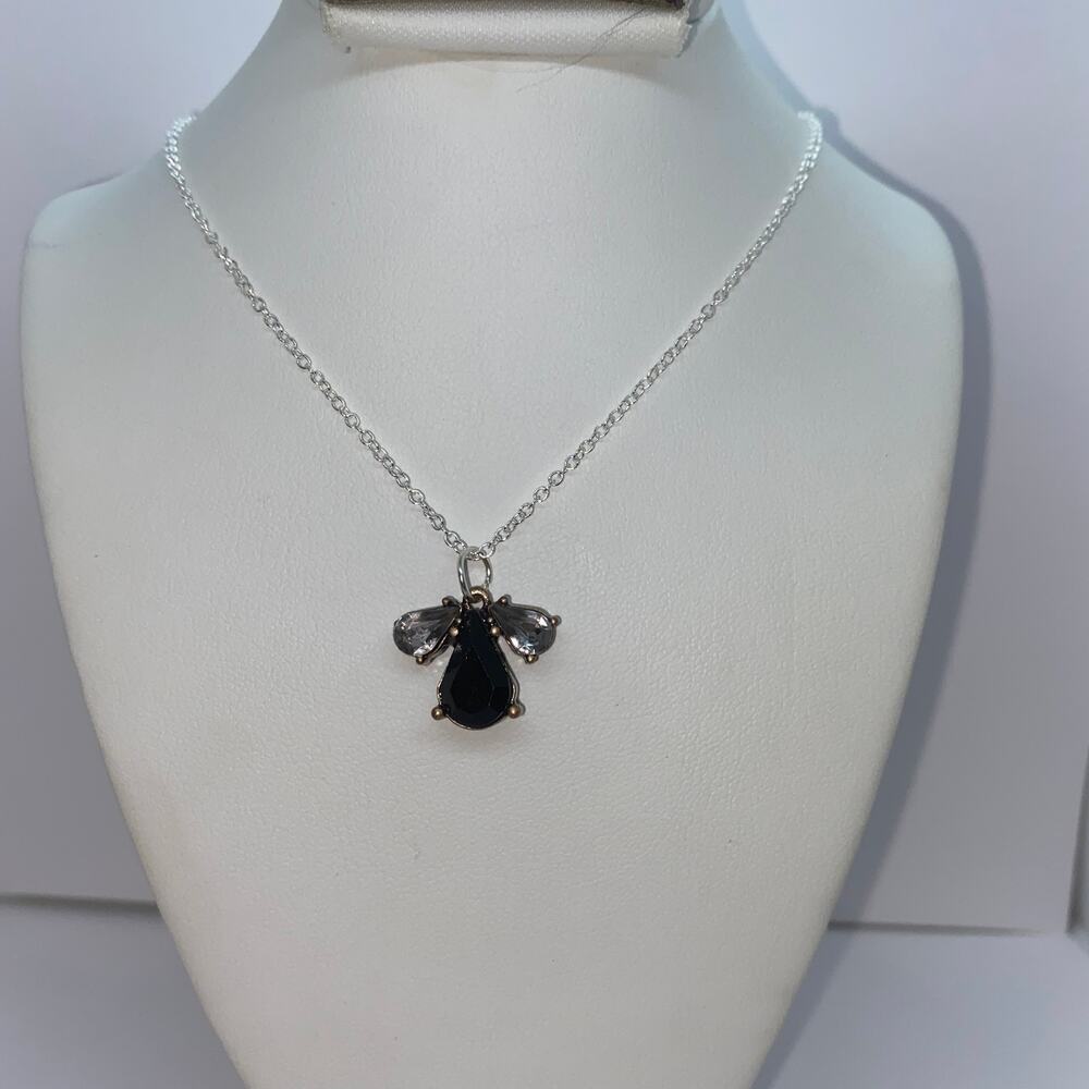 Silver-Tone Black & Clear Rhinestone Fly Necklace
